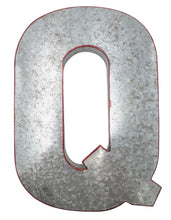 Load image into Gallery viewer, Huge 20" Metal Letter Q Wall Décor, Silver with Red Border Edges, Galvanized Wall Mountable Decoration for Country, Mid-Century, or Farmhouse Theme
