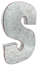 Load image into Gallery viewer, Huge 20" Metal Letter S Wall Décor, Silver with Red Border Edges, Galvanized Wall Mountable Decoration for Country, Mid-Century, or Farmhouse Theme