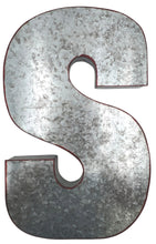 Load image into Gallery viewer, Huge 20" Metal Letter S Wall Décor, Silver with Red Border Edges, Galvanized Wall Mountable Decoration for Country, Mid-Century, or Farmhouse Theme