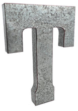 Load image into Gallery viewer, Huge 20" Metal Letter T Wall Décor, Silver with Red Border Edges, Galvanized Wall Mountable Decoration for Country, Mid-Century, or Farmhouse Theme
