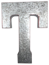 Load image into Gallery viewer, Huge 20" Metal Letter T Wall Décor, Silver with Red Border Edges, Galvanized Wall Mountable Decoration for Country, Mid-Century, or Farmhouse Theme