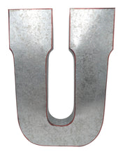Load image into Gallery viewer, Huge 20" Metal Letter U Wall Décor, Silver with Red Border Edges, Galvanized Wall Mountable Decoration for Country, Mid-Century, or Farmhouse Theme