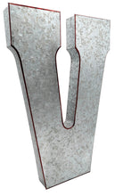 Load image into Gallery viewer, Huge 20" Metal Letter V Wall Décor, Silver with Red Border Edges, Galvanized Wall Mountable Decoration for Country, Mid-Century, or Farmhouse Theme