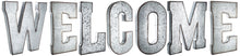 Load image into Gallery viewer, 20" Tall Metal "WELCOME" Letters - Approximately 9 Foot Long Hanging Décor, Silver with Rusted Edges, Galvanized Wall Mountable Decoration for Country, Mid-Century, or Farmhouse Theme