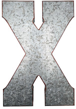 Load image into Gallery viewer, Huge 20" Metal Letter X Wall Décor, Silver with Red Border Edges, Galvanized Wall Mountable Decoration for Country, Mid-Century, or Farmhouse Theme
