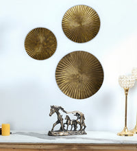 Load image into Gallery viewer, Hanging Gold Sunburst Metal Circles Wall Decoration - Set of 3 Different Sizes: 12", 15", and 18" Diameter