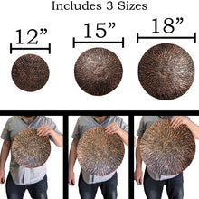 Load image into Gallery viewer, Hanging Hammered Copper & Black Metal Circles Wall Decoration - Set of 3 Different Sizes: 12", 15", and 18" Diameter