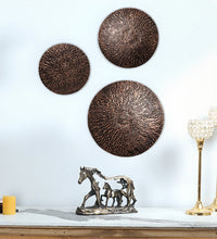Load image into Gallery viewer, Hanging Hammered Copper & Black Metal Circles Wall Decoration - Set of 3 Different Sizes: 12", 15", and 18" Diameter