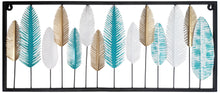 Load image into Gallery viewer, 3-Foot Turquoise, Gold, and White Leaves Hanging Stainless Steel 3D Wall Decoration with Rectangular Black Border (36" Length x 15" Height)
