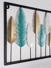 Load image into Gallery viewer, 3-Foot Turquoise, Gold, and White Leaves Hanging Stainless Steel 3D Wall Decoration with Rectangular Black Border (36" Length x 15" Height)