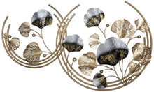 Load image into Gallery viewer, 3-Foot Ginkgo Leaves in Gold Circles Hanging Iron 3D Wall Decoration (38" Length x 23" Height)