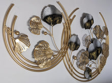 Load image into Gallery viewer, 3-Foot Ginkgo Leaves in Gold Circles Hanging Iron 3D Wall Decoration (38" Length x 23" Height)