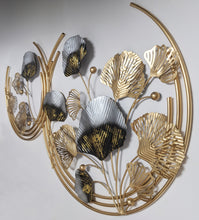 Load image into Gallery viewer, 3-Foot Ginkgo Leaves in Gold Circles Hanging Iron 3D Wall Decoration (38" Length x 23" Height)