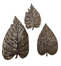 Load image into Gallery viewer, Set of 3 Different Size Black & Gold Angled Hanging Maple Leaves 3D Floating Wall Decorations - Includes 18", 14", and 12" Metal Leaf