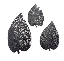 Load image into Gallery viewer, Set of 3 Different Size Black & Gold Angled Hanging Maple Leaves 3D Floating Wall Decorations - Includes 18", 14", and 12" Metal Leaf