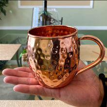Load image into Gallery viewer, Set of 4 Pure Copper Moscow Mule Mugs Gift Set with 4 Copper Cocktail Straws and 2 Shot Glasses, Each Hammered Mug Holds 16 Ounces