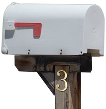 Load image into Gallery viewer, 6-inch House Number 3 (Three) with Mounting Screws, Polished Brass, Shiny Gold Color, Suitable for Mailbox, Home, etc