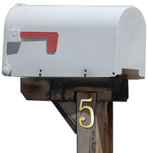 Load image into Gallery viewer, 6-inch House Number 5 (Five) with Mounting Screws, Polished Brass, Shiny Gold Color, Suitable for Mailbox, Home, etc