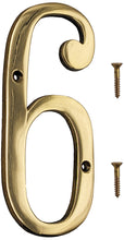 Load image into Gallery viewer, 6-inch House Number 6 (Six) with Mounting Screws, Polished Brass, Shiny Gold Color, Suitable for Mailbox, Home, etc