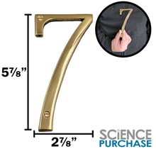Load image into Gallery viewer, 6-inch House Number 7 (Seven) with Mounting Screws, Polished Brass, Shiny Gold Color, Suitable for Mailbox, Home, etc