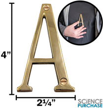 Load image into Gallery viewer, 4-inch House Letter "A" with Mounting Screws, Polished Brass, Shiny Gold Color, Suitable for Mailbox, Home, Apartment, Hotel etc