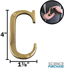 Load image into Gallery viewer, 4-inch House Letter "C" with Mounting Screws, Polished Brass, Shiny Gold Color, Suitable for Mailbox, Home, Apartment, Hotel etc