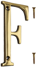 Load image into Gallery viewer, 4-inch House Letter "F" with Mounting Screws, Polished Brass, Shiny Gold Color, Suitable for Mailbox, Home, Apartment, Hotel etc