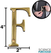 Load image into Gallery viewer, 4-inch House Letter "F" with Mounting Screws, Polished Brass, Shiny Gold Color, Suitable for Mailbox, Home, Apartment, Hotel etc