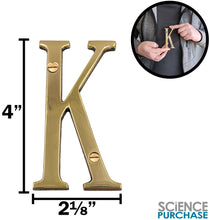 Load image into Gallery viewer, 4-inch House Letter "K" with Mounting Screws, Polished Brass, Shiny Gold Color, Suitable for Mailbox, Home, Apartment, Hotel etc