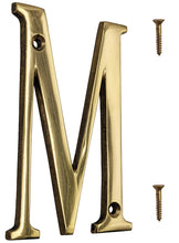 Load image into Gallery viewer, 4-inch House Letter "M" with Mounting Screws, Polished Brass, Shiny Gold Color, Suitable for Mailbox, Home, Apartment, Hotel etc