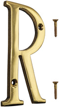 Load image into Gallery viewer, 4-inch House Letter "R" with Mounting Screws, Polished Brass, Shiny Gold Color, Suitable for Mailbox, Home, Apartment, Hotel etc