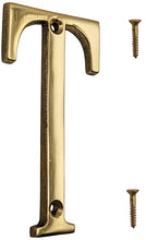 Load image into Gallery viewer, 4-inch House Letter "T" with Mounting Screws, Polished Brass, Shiny Gold Color, Suitable for Mailbox, Home, Apartment, Hotel etc