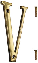 Load image into Gallery viewer, 4-inch House Letter "V" with Mounting Screws, Polished Brass, Shiny Gold Color, Suitable for Mailbox, Home, Apartment, Hotel etc