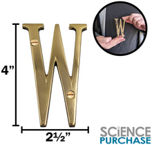 Load image into Gallery viewer, 4-inch House Letter "W" with Mounting Screws, Polished Brass, Shiny Gold Color, Suitable for Mailbox, Home, Apartment, Hotel etc