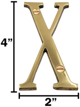Load image into Gallery viewer, 4-inch House Letter "X" with Mounting Screws, Polished Brass, Shiny Gold Color, Suitable for Mailbox, Home, Apartment, Hotel etc