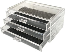 Load image into Gallery viewer, Clear Acrylic Makeup Organizer with 3 Large Drawers - Chest Case Holder for Lipstick, Cosmetics, and Jewelry