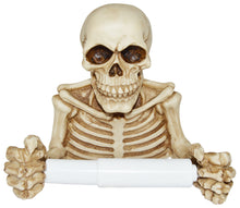 Load image into Gallery viewer, Skeleton Toilet Paper Holder with Keyhole Slot for Mounting on Wall, Spooky Skull TP Dispenser for Halloween Party, Sturdy Detailed Painted Resin Toilet Tissue Roll Holder