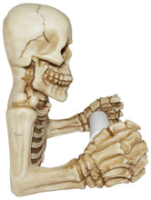 Load image into Gallery viewer, Skeleton Toilet Paper Holder with Keyhole Slot for Mounting on Wall, Spooky Skull TP Dispenser for Halloween Party, Sturdy Detailed Painted Resin Toilet Tissue Roll Holder