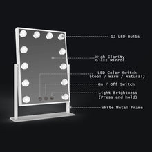 Load image into Gallery viewer, LED Lighted Hollywood Style Vanity Makeup Mirror with Smart Memory Touch Control - 3 Colors + Dimmable Lighting Modes - 360° Rotation