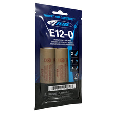Load image into Gallery viewer, Estes 1691 E12-0 Booster Stage Model Rocket Engines, 2 Count – 24mm, with Starters & Plugs