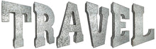 Load image into Gallery viewer, 20" Tall Metal "TRAVEL" Letters - Approximately 7 Foot Long Hanging Décor, Silver with Rusted Edges, Galvanized Wall Mountable Decoration for Country, Mid-Century, or Farmhouse Theme