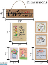 Load image into Gallery viewer, 7 Piece "Life is All About Balance" Themed Wooden Wall Decoration Set - Includes 2 Planks (with Hanging Rope and Adhesive mounting options), 3 Glass Hangable Framed Pictures, and 2 Slim Planks