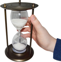 Load image into Gallery viewer, Large 3 Minutes and 25 Seconds Hourglass with Brushed Bronze Metal Housing and Glass Timer, Elegant Design, 8.5" Tall Sandglass