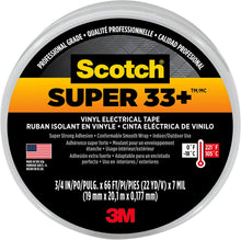 Load image into Gallery viewer, 3M Super 33+ Vinyl Electrical Tape, 0.75-Inch Width x 66-Foot Length - Insulates and Protects Against Abrasion and Moisture, Protective Jacketing up to 600V Splice Insulation