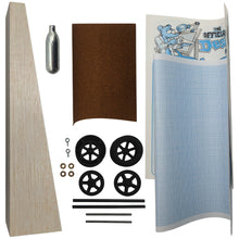 Load image into Gallery viewer, Balsa Dragster Design and Build Kit - Includes 12-inch Balsa Blank, Co2 Cartridge, Wheels, Axles, Sandpaper, Graph Paper, and Instructions