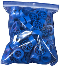 Load image into Gallery viewer, 100 Pack Blue 40mm Rear Wheels with Spokes for Co2 Dragsters