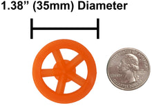 Load image into Gallery viewer, 100 Pack Orange 35mm Front Wheels with Spokes for Co2 Dragsters