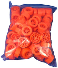 Load image into Gallery viewer, 100 Pack Orange 40mm Rear Wheels with Spokes for Co2 Dragsters