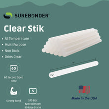 Load image into Gallery viewer, Surebonder 90 Pack Full Size 7/16" Diameter x 10" Length Clear Hot Glue Sticks for High & Low Temperatures (725R510)