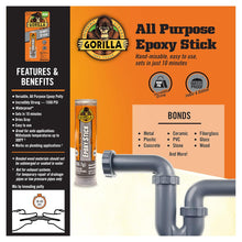 Load image into Gallery viewer, Gorilla 2 Ounce All-Purpose Epoxy Putty Stick, Dries Grey